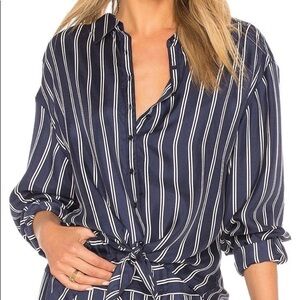 Joie 100% Silk Navy & White Striped Tie-Front Button Down Shirt – Women’s M